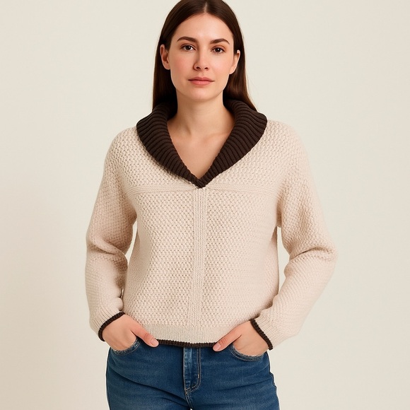 Vintage Sweaters - Vintage 60s Virgin Orlon Knit Sweater w/ Shawl Collar